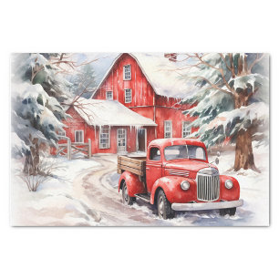 Vintage Red Farm Lastbil dekorerad för jul Presentetikett