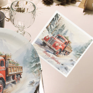 Vintage Red Farm Lastbil lastad för jul Pappersservett