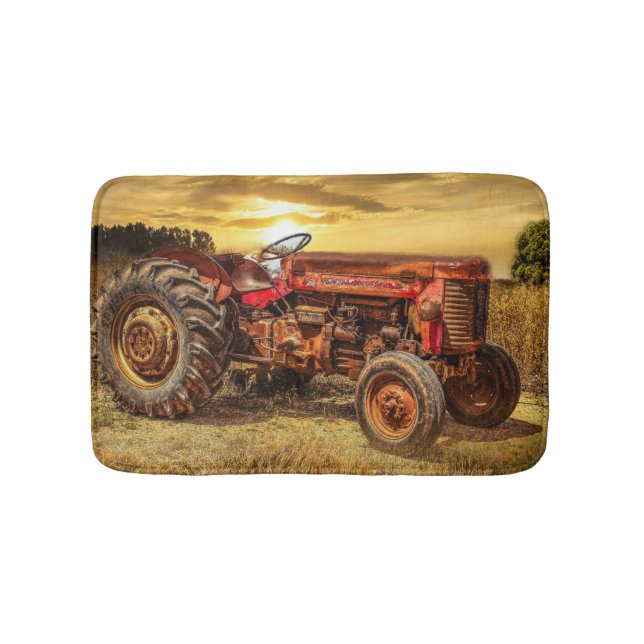 Vintage Red Farm Tractor Badrumsmatta (Framsidan)