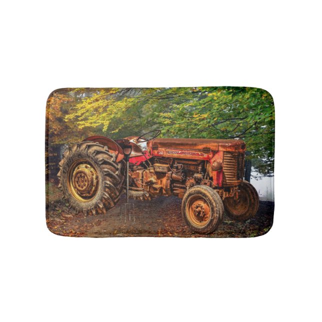 Vintage Red Farm Tractor Badrumsmatta (Framsidan)