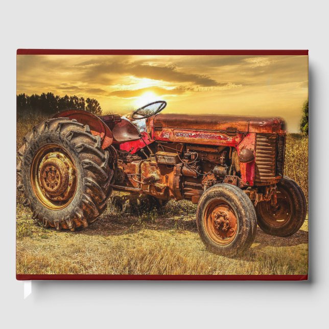 Vintage Red Farm Tractor Gästböcker (Framsida)