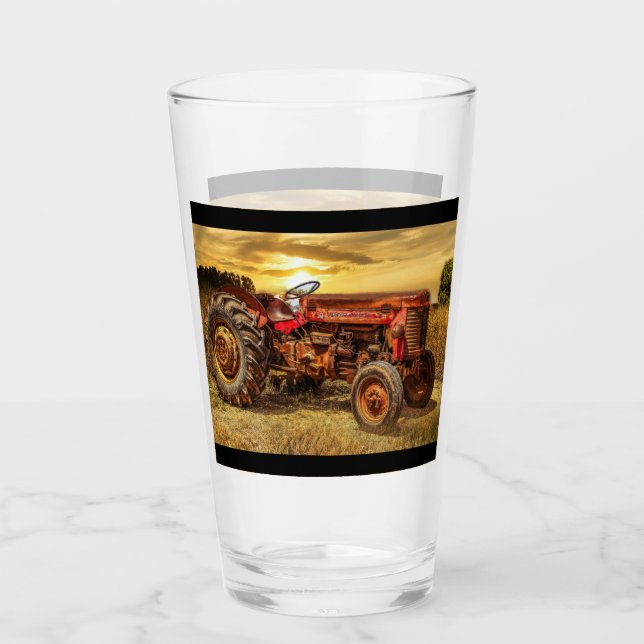 Vintage Red Farm Tractor Glaskopp (Framsida)