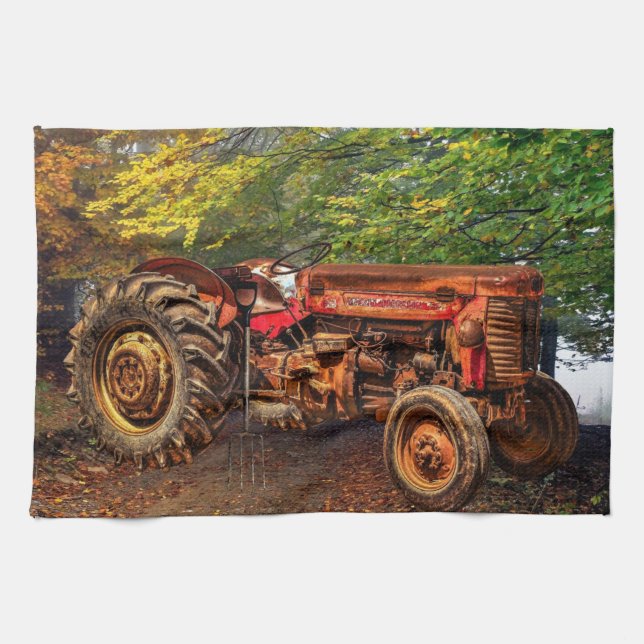 Vintage Red Farm Tractor Kökshandduk (Horisontell)