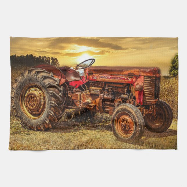 Vintage Red Farm Tractor Kökshandduk (Horisontell)