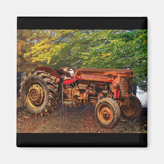 Vintage Red Farm Tractor Magnet (Framsidan)