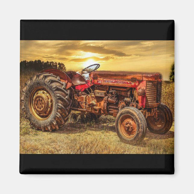 Vintage Red Farm Tractor Magnet (Framsidan)