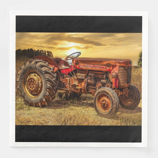 Vintage Red Farm Tractor Pappersservett (Framsida)
