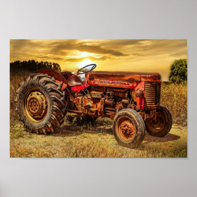Vintage Red Farm Tractor Poster (Framsidan)