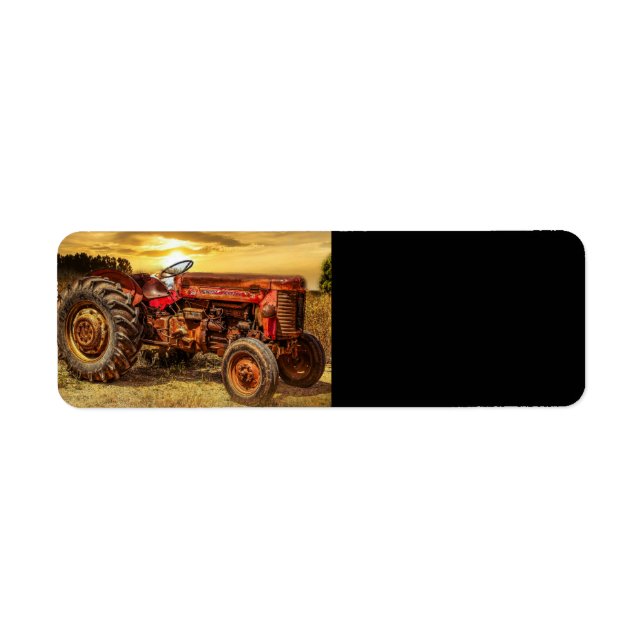 Vintage Red Farm Tractor Returadress Etikett (Framsidan)