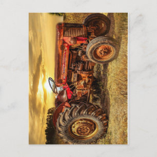 Vintage Red Farm Tractor Vykort