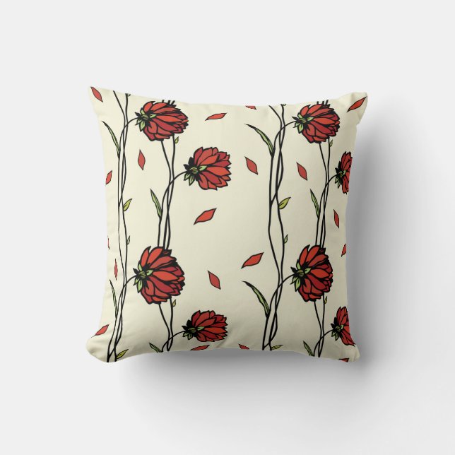 Vintage Red Flowers Illustration Kudde (Framsida)