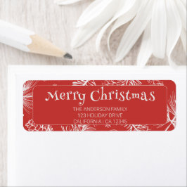 Vintage Red God jul Line Art Helgdag Returadress Etikett