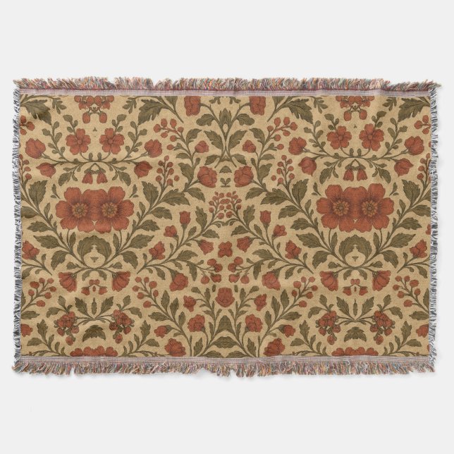 Vintage Red Green Floral  Filt (Framsidan)