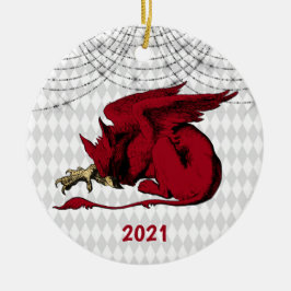 Vintage Red Griffin jul Julgransprydnad Keramik