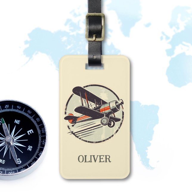 Vintage Red Grönt Biplan Personlig Bagagebricka (Skapare uppladdad)