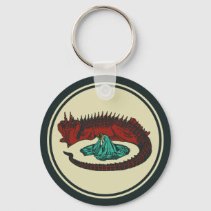 Vintage Red Grönt Dragon Dam Art nouveau Graphic Nyckelring