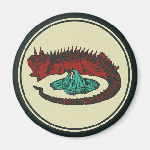 Vintage Red Grönt Dragon Dam Vector Art nouveau Magnet