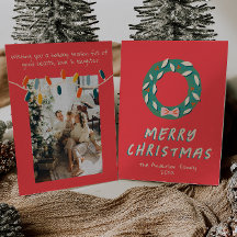 Vintage Red Grönt Hand plockade God jul