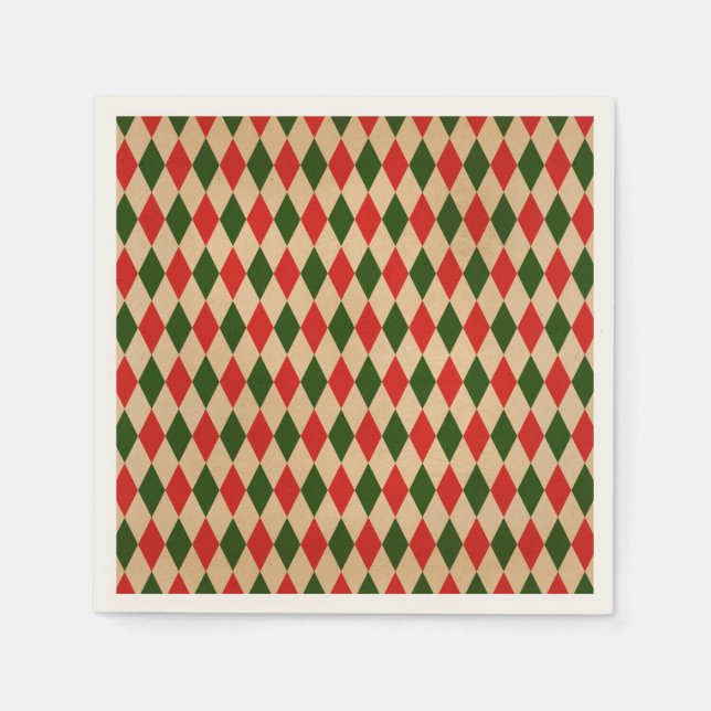 Vintage Red & Grönt Harlequin Mönster Pappersservett (Framsidan)