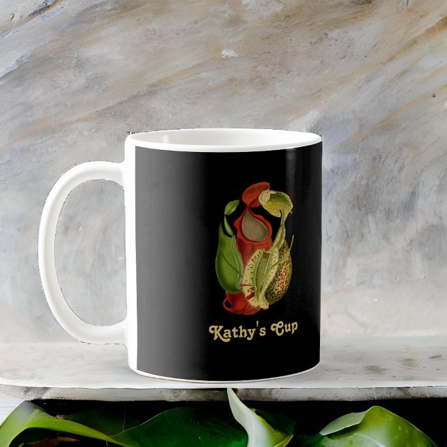 Vintage Red Grönt Nepenthes Pitcher Plants Namn Kaffemugg (Skapare uppladdad)
