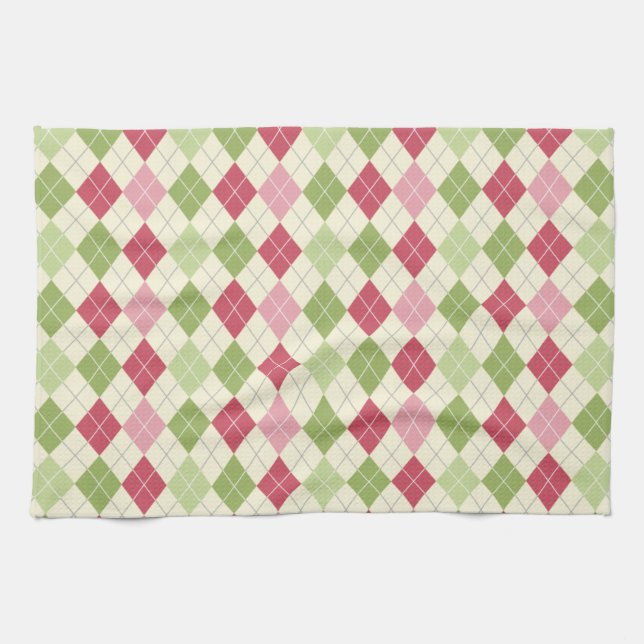 Vintage Red, Grönt och Rosa Argyle Mönster Kökshandduk (Horisontell)