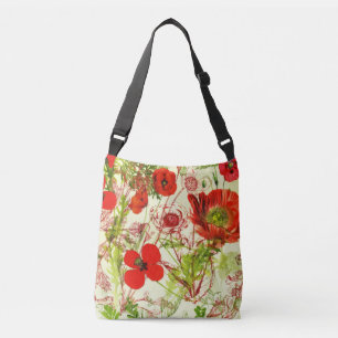 Vintage Red Grönt Poppies Sommarblommor Axelväska
