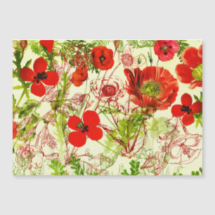 Vintage Red Grönt Poppies Summer Wildblommor