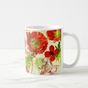 Vintage Red Grönt Poppies Summer Wildblommor Kaffemugg