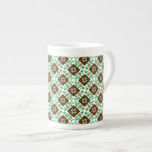 Vintage Red Grönt White Barcelona Blommigt Benporslin Mugg