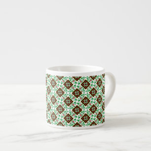 Vintage Red Grönt White Barcelona Blommönster Espressomugg