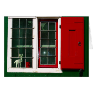 Vintage Red Grönt White Dutch Window Photo Hälsningskort