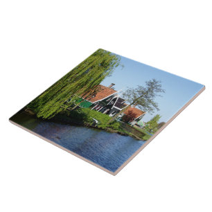 Vintage Red Grönt Zaan Schans Dutch Timber Houses Kakelplatta