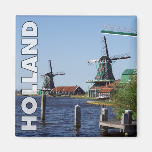 Vintage Red Grönt Zarenas Schans Dutch Windmills Magnet