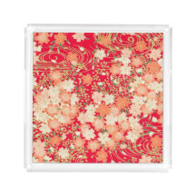 Vintage Red Guld Japansk Kimono Blommigt Flower