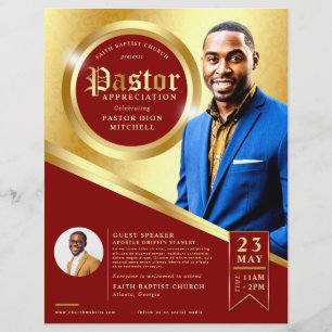 Vintage Red & Guld Pastor Apprecision Church Reklamblad