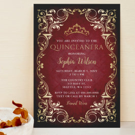 Vintage Red Guld Princess Tiara Quinceañera Inbjudningar