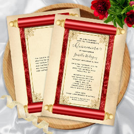 Vintage Red Guld Rulla Elegant Quinceañera Inbjudningar