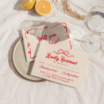 Vintage Red Hand Write Quirky Modern Bow Bröllop OSA Kort<br><div class="desc">Ett enkelt och elegant kalligrafiskt färgat bröllop OSA-kort. Det har en vintage med en modern snyggt,  en grumlig,  mjölkaktig bakgrund med ett levande rött skript och hand plockade viskare vintage böjer ram på ryggen. Minimalistisk och chic med handskriven text. Allt går att redigera genom att klicka på knappen Anpassa.</div>