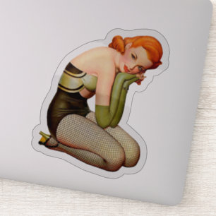 Vintage Red Head Pin-up med fisknätsbestånd Klistermärken