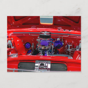 Vintage Red Hotrod Engine med Holley Carburetor Vykort