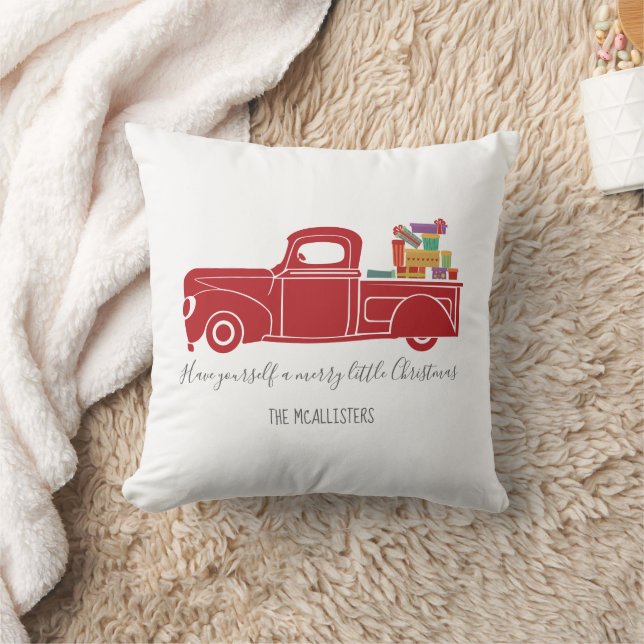 Vintage Red jul Lastbil Kudde (Filt)