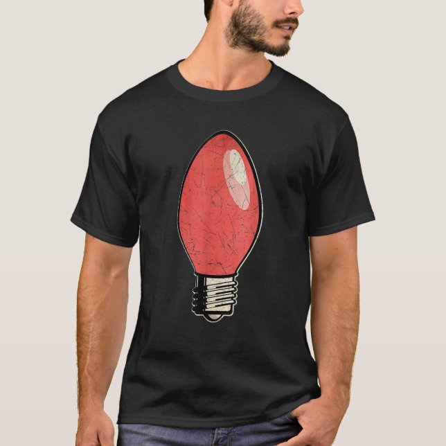 Vintage Red Julgran Light Bulb T Shirt (Framsida)