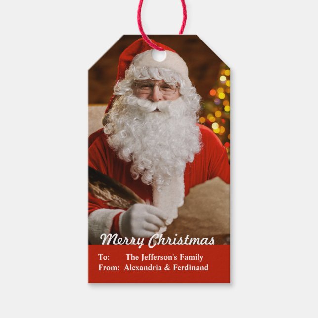 Vintage Red Jultomten God jul Presentetikett (Framsidan)