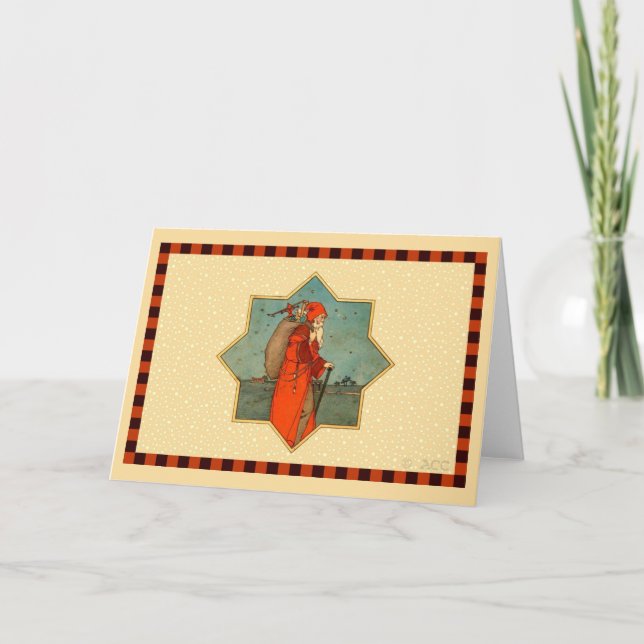 Vintage Red Jultomten St. Nicholas Helgkort (Framsida)