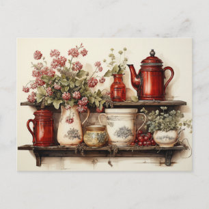 Vintage Red Land Kitchen Vykort
