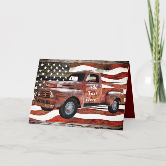 Vintage Red Lastbil American Flagga Kort (Framsida)