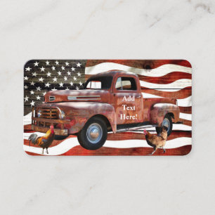 Vintage Red Lastbil Amerikanska Flagga Hen Visitkort