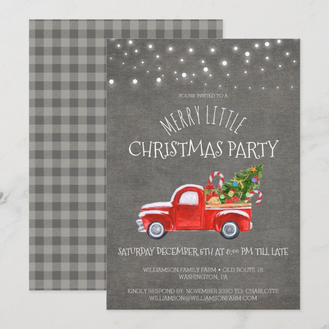 Vintage Red Lastbil & Buffalo Play jul Party Inbjudningar (Fram/baksida)