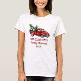 Vintage Red Lastbil Familj Jul Kvinnor i T Shirt