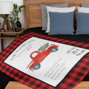 Vintage Red Lastbil Farmhouse Family Namn Blanket Fleecefilt